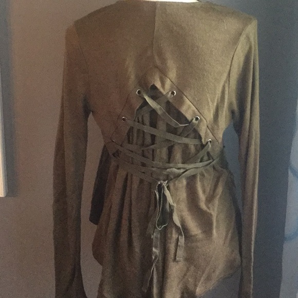 ❌DONATED❌Olive Green Babydoll V-neck Tie Detailed Soft Knit Top - Picture 5 of 10